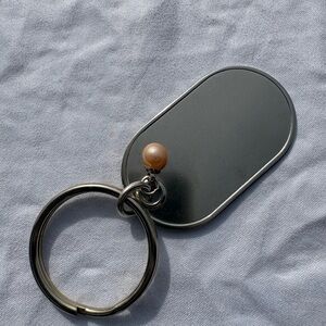 Vantel Pearls Gunmetal Dog Tag Keychain with Peach pearl